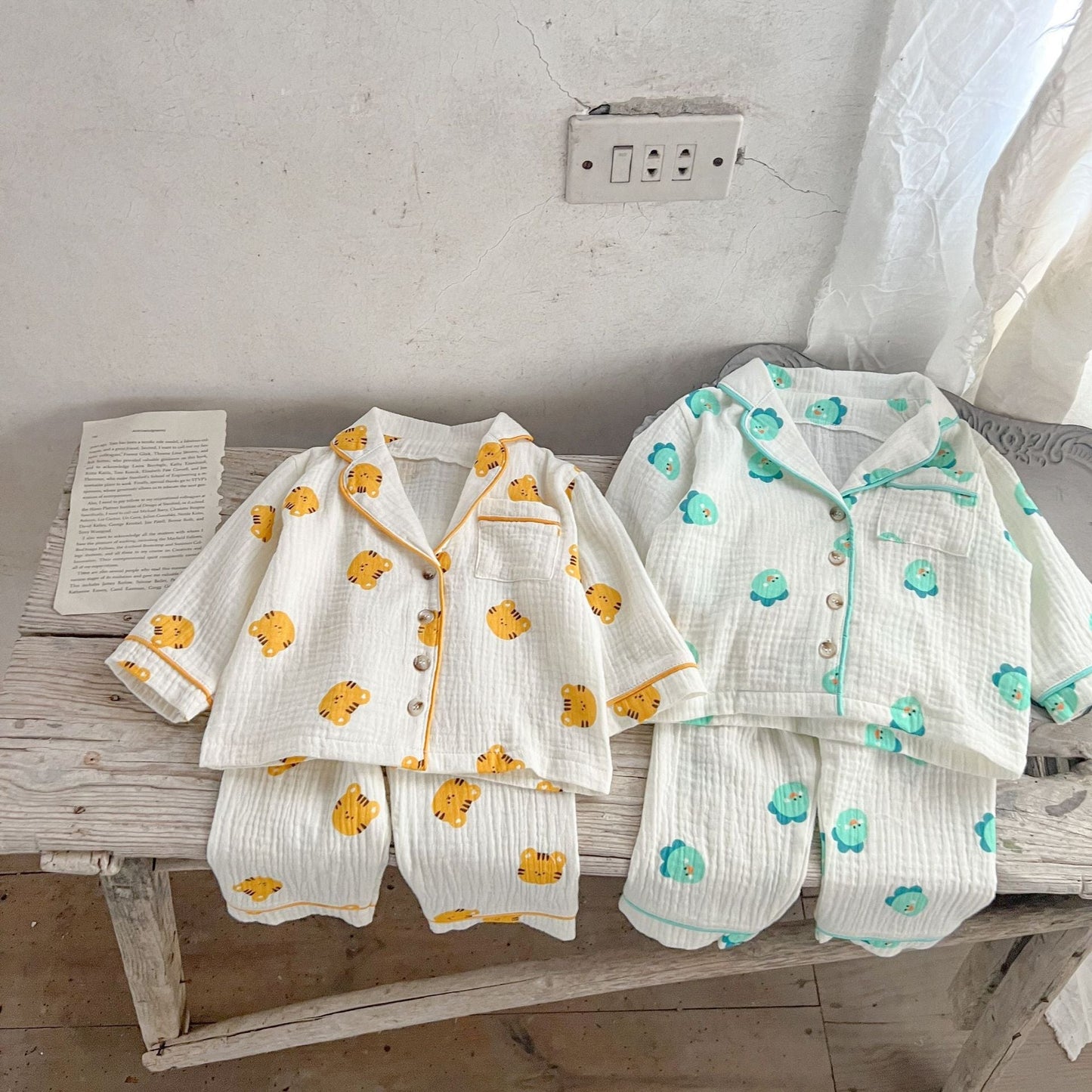 Baby Clothes Boys Girls Muslin Pajamas Long Sleeve Cartoon Cardigan and Pants ( Pack of 5 )