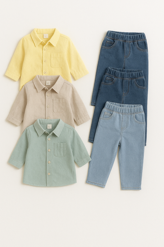 Cotton Linen Baby Boys Shirt Pant Set ( Pack of 3 )