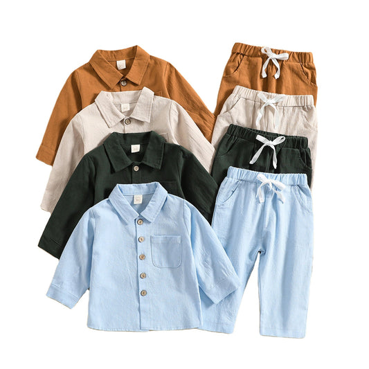 Cotton Linen Baby Boys Shirt Pant Set ( Pack of 4 )