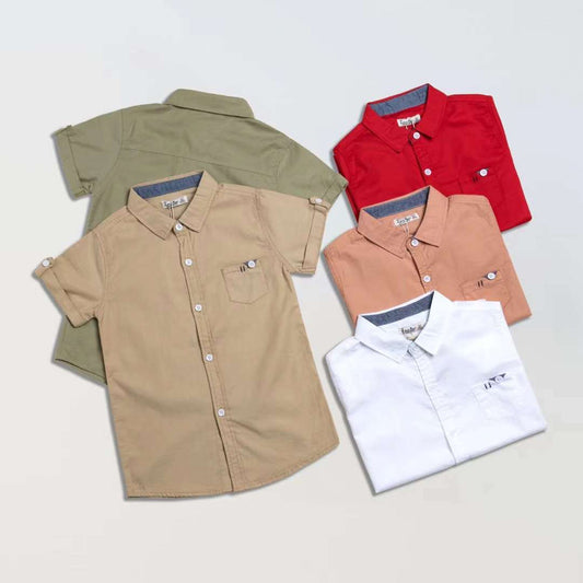 Cotton Tops French Button up Front Pocket Shirts for Kids Boy ( Pack of 5 )