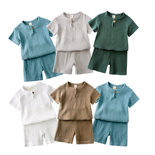 Summer Kids Boys Clothing Cotton and Linen Short Sleeve Toddler Clothes