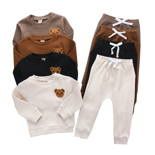 Unisex Baby Tracksuit Outfit Long Sleeve Embroidered Bear Sweatshirts Jogger Set ( Pack of 4 )