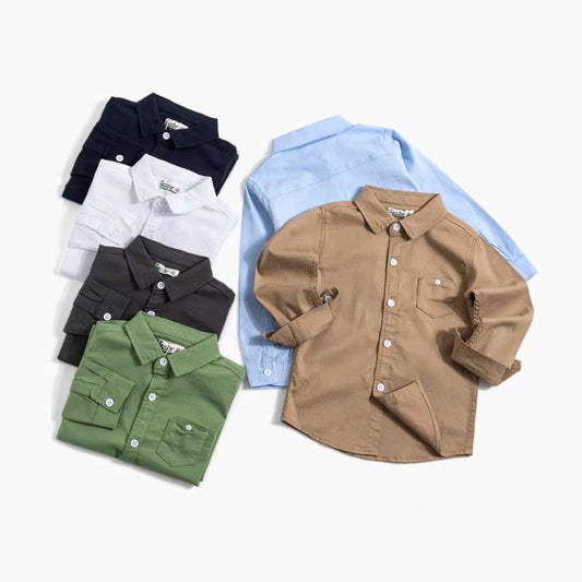 100% Cotton Boys Shirts Long Sleeve Detail Front Pocket Shirt for Kids ( Pack of 6 )