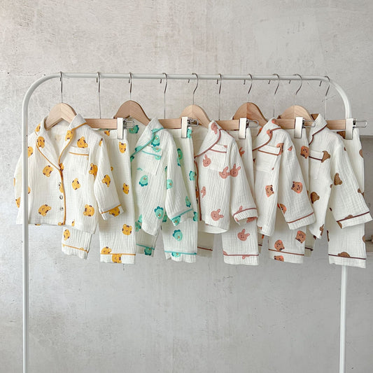 Baby Clothes Boys Girls Muslin Pajamas Long Sleeve Cartoon Cardigan and Pants ( Pack of 5 )