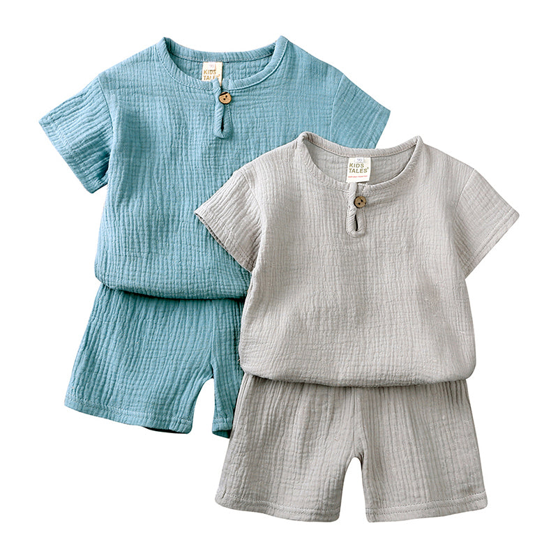 Summer Kids Boys Clothing Cotton and Linen Short Sleeve Toddler Clothes